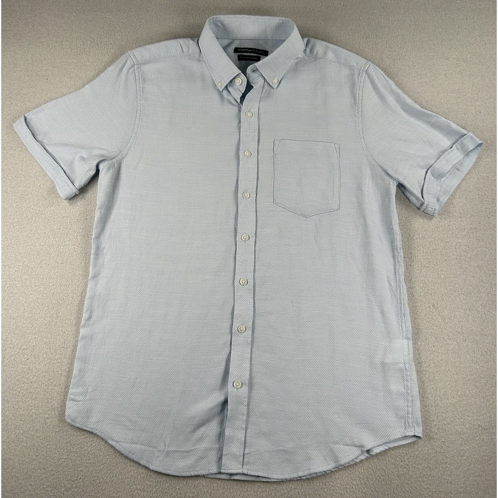 LC Waikiki Classic Mens Short Sleeve Button Up Shirt MEDIUM Blue Textured